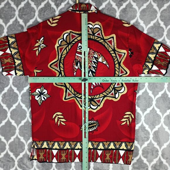 Kai Veikau Shirt Men Size M Red Tribal Print Button Front Fiji - Picture 4 of 13